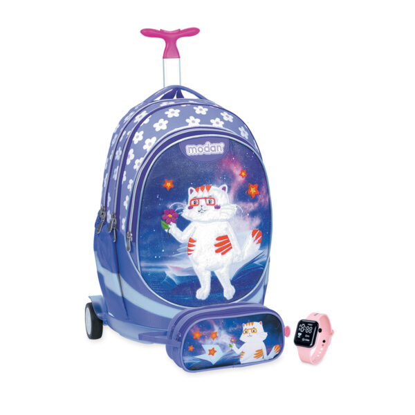 תיק טרולי וקלמר כראמל סגול פרח ביד