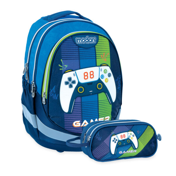 תיק אורטופדי וקלמר גיימר פסים ג'ויסטיק לבן