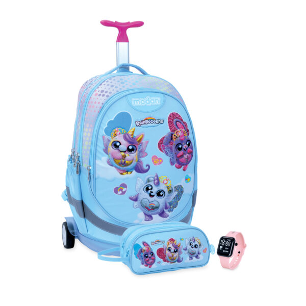 תיק טרולי וקלמר ריינבוקורן רקע תכלת 3 דמויות